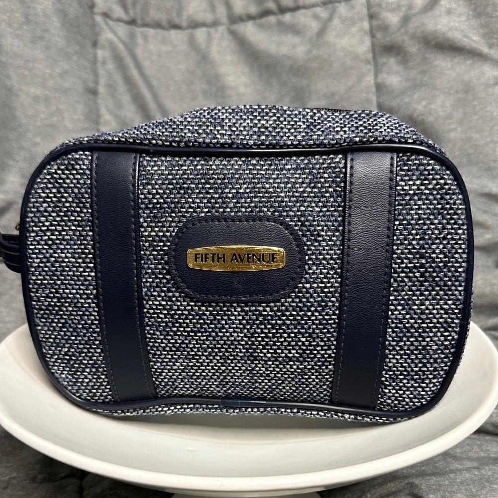 VTG Fifth Avenue‎ Gray Tweed Small Toiletry Accessory Make-up Travel Bag
